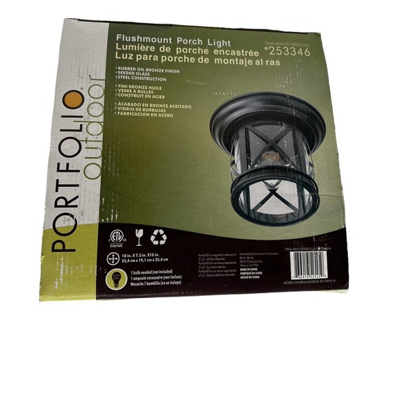 Portfolio Outdoor Flush mount Porch Light #253346 Rubbed Oil Bronze‎ Finish - Picture 6 of 9